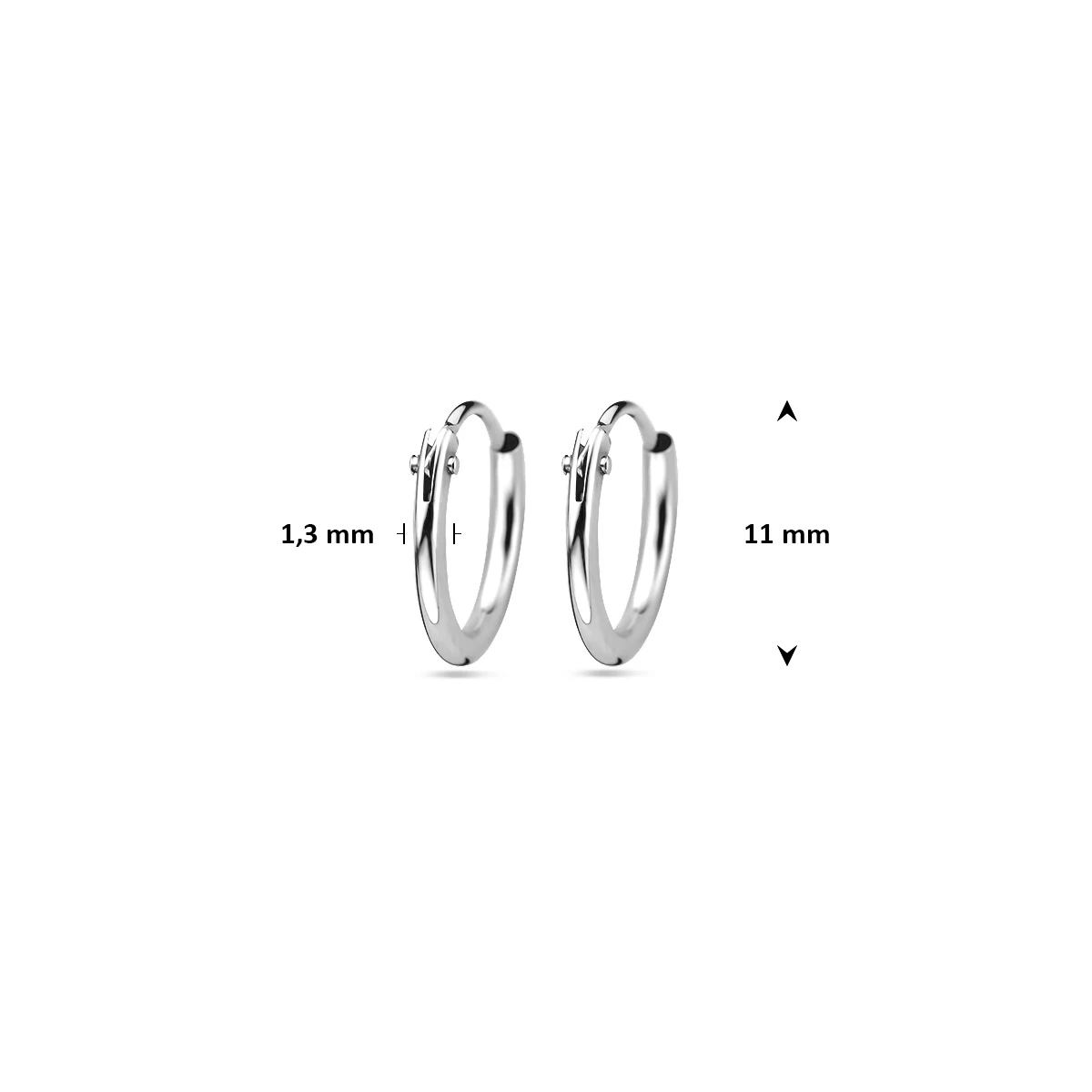 oorringen 1,3 mm  ronde buis 14K witgoud