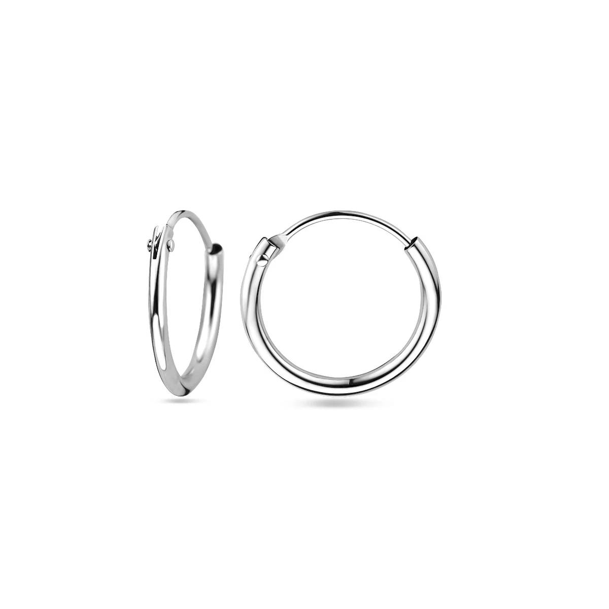 oorringen 1,3 mm  ronde buis 14K witgoud
