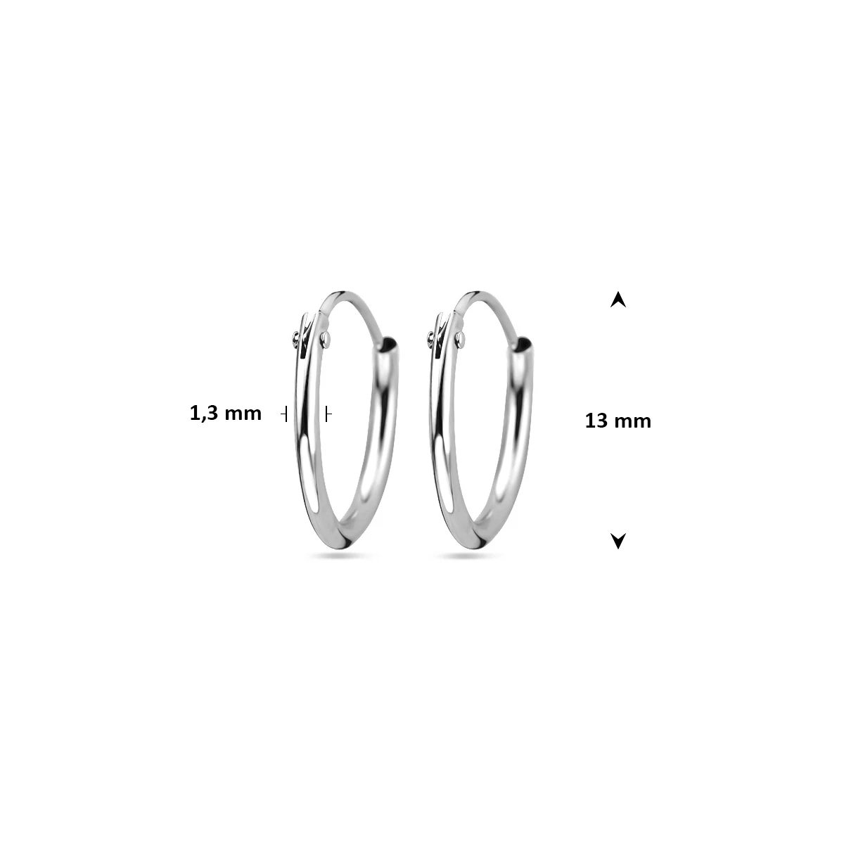 oorringen 1,3 mm  ronde buis 14K witgoud