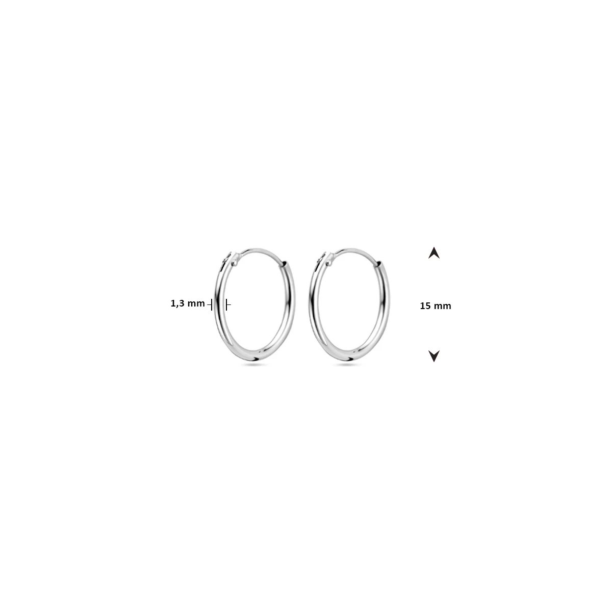 oorringen 1,3 mm ronde buis zilver gerhodineerd