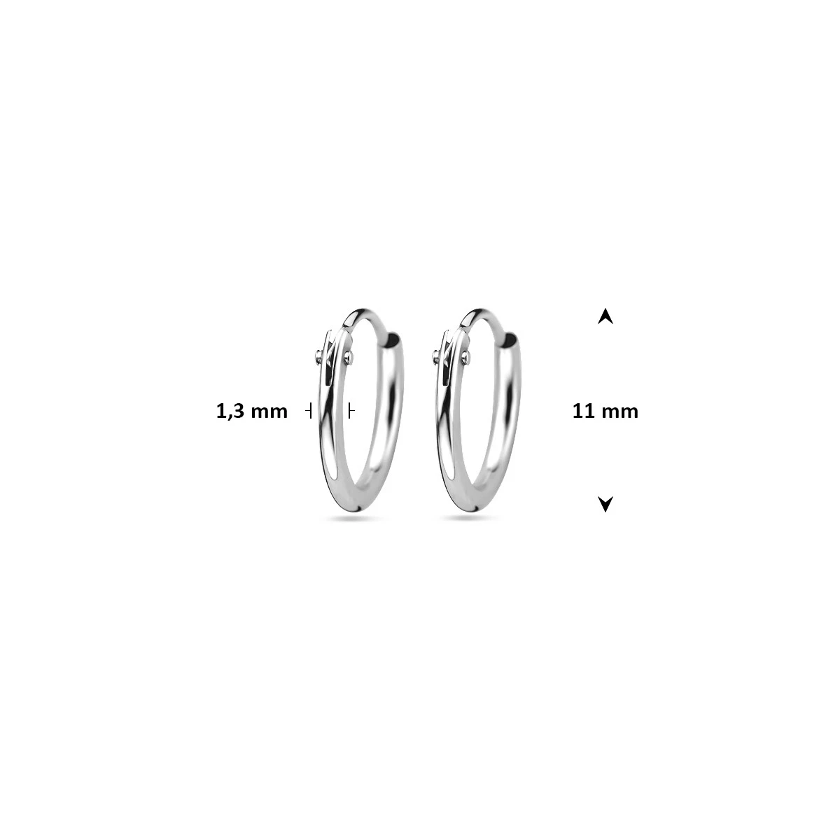 oorringen 1,3 mm ronde buis zilver wit