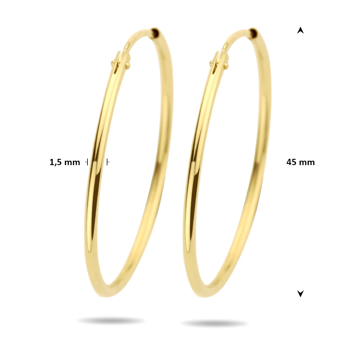 oorringen 1,5 mm ronde buis 14K geelgoud