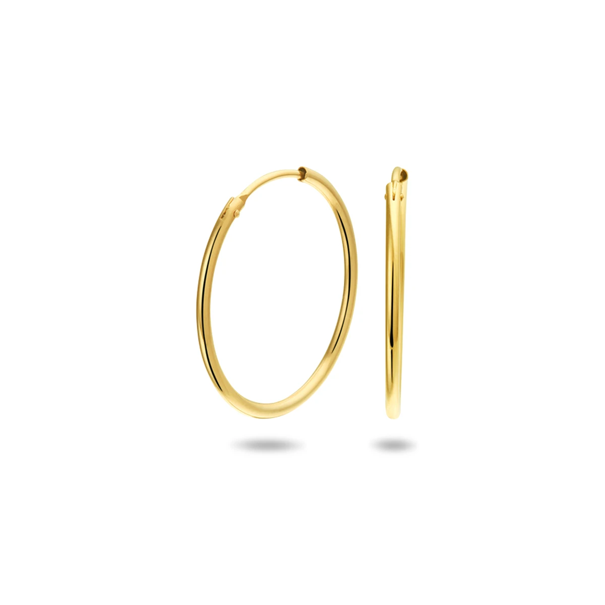 oorringen 1,5 mm ronde buis 14K geelgoud