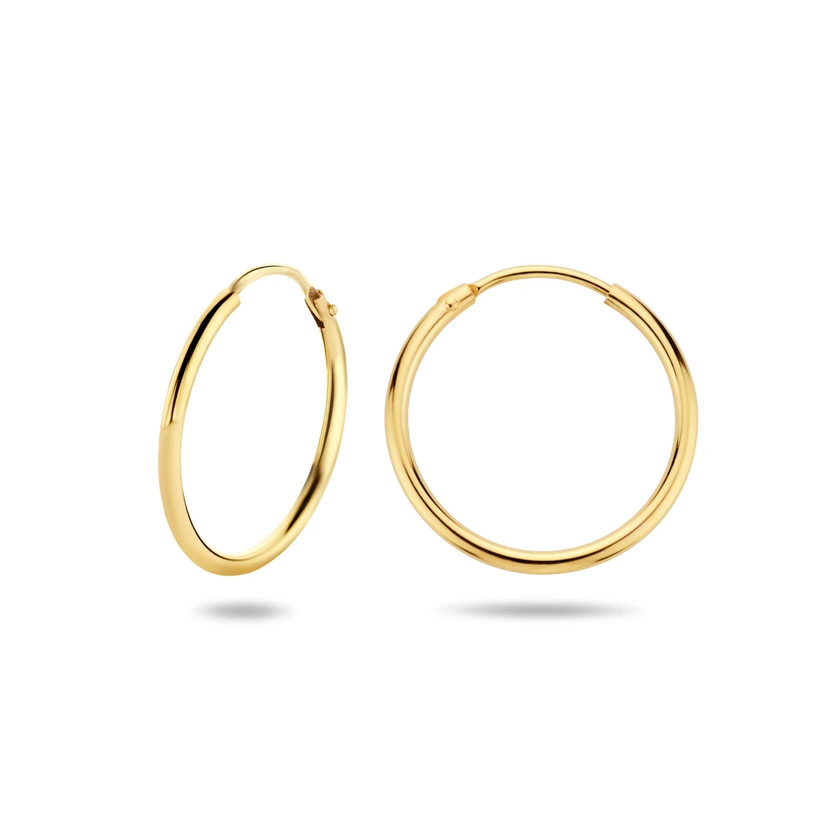 oorringen 1,5 mm ronde buis 14K geelgoud