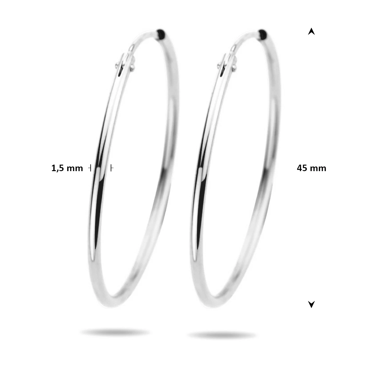 oorringen 1,5 mm ronde buis 14K witgoud