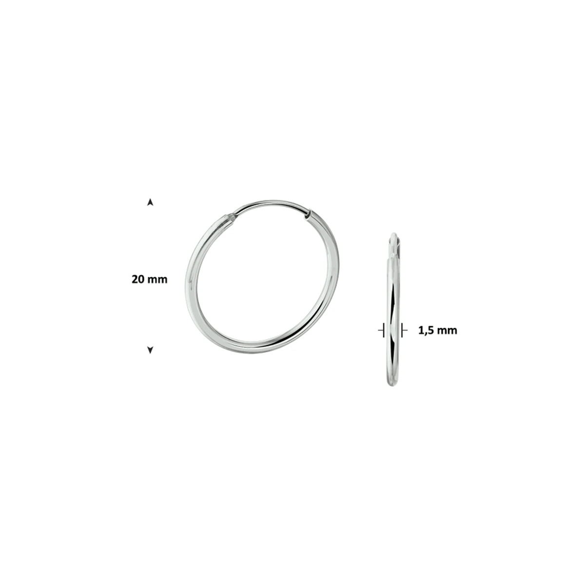 oorringen 1,5 mm ronde buis zilver gerhodineerd
