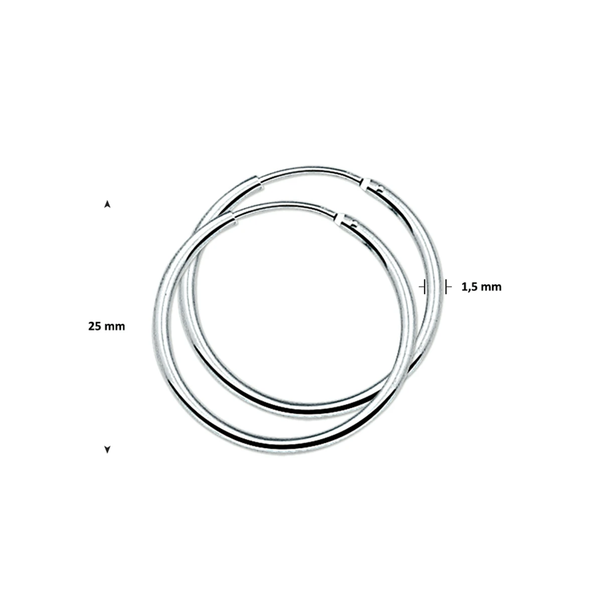 oorringen 1,5 mm ronde buis zilver gerhodineerd