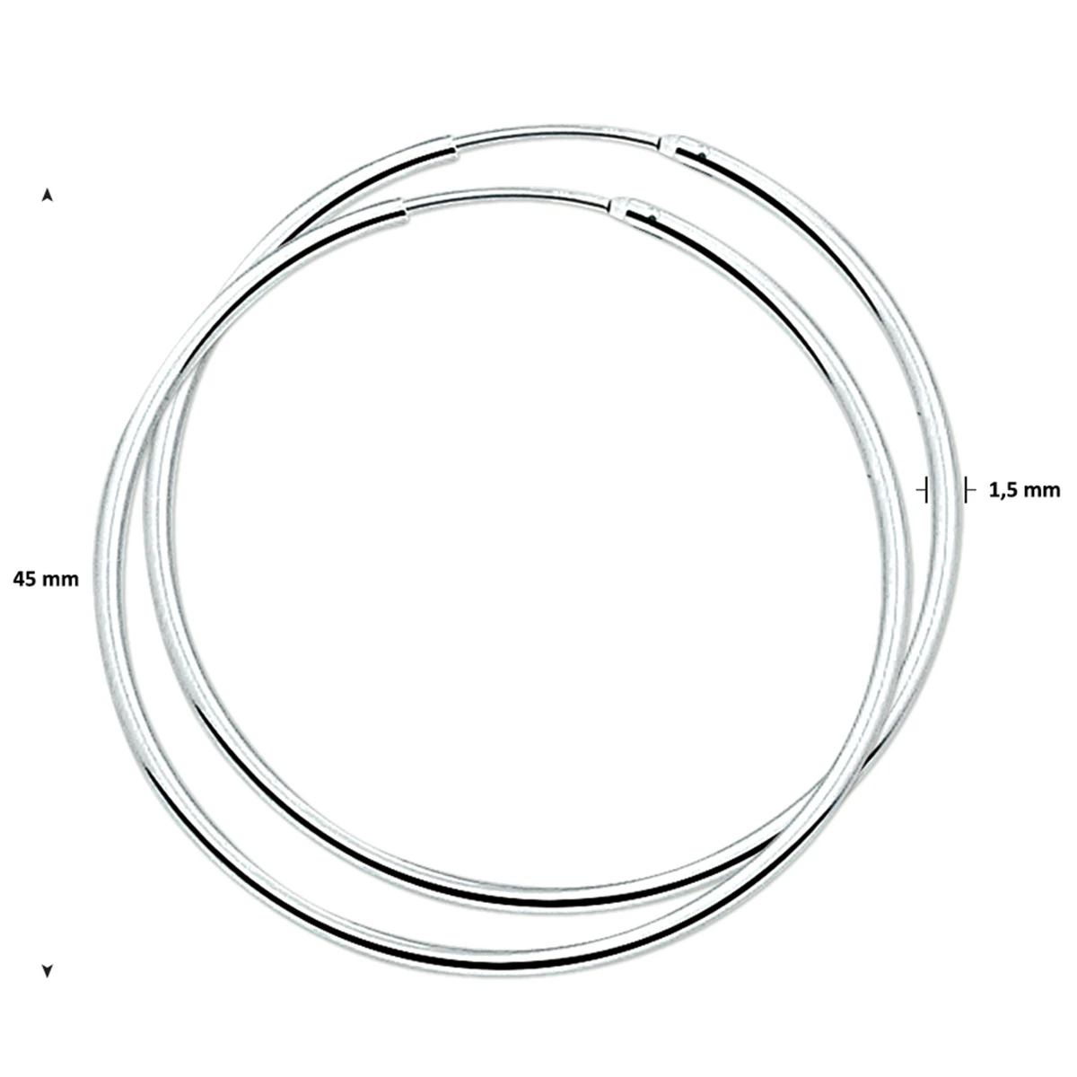 oorringen 1,5 mm ronde buis zilver gerhodineerd
