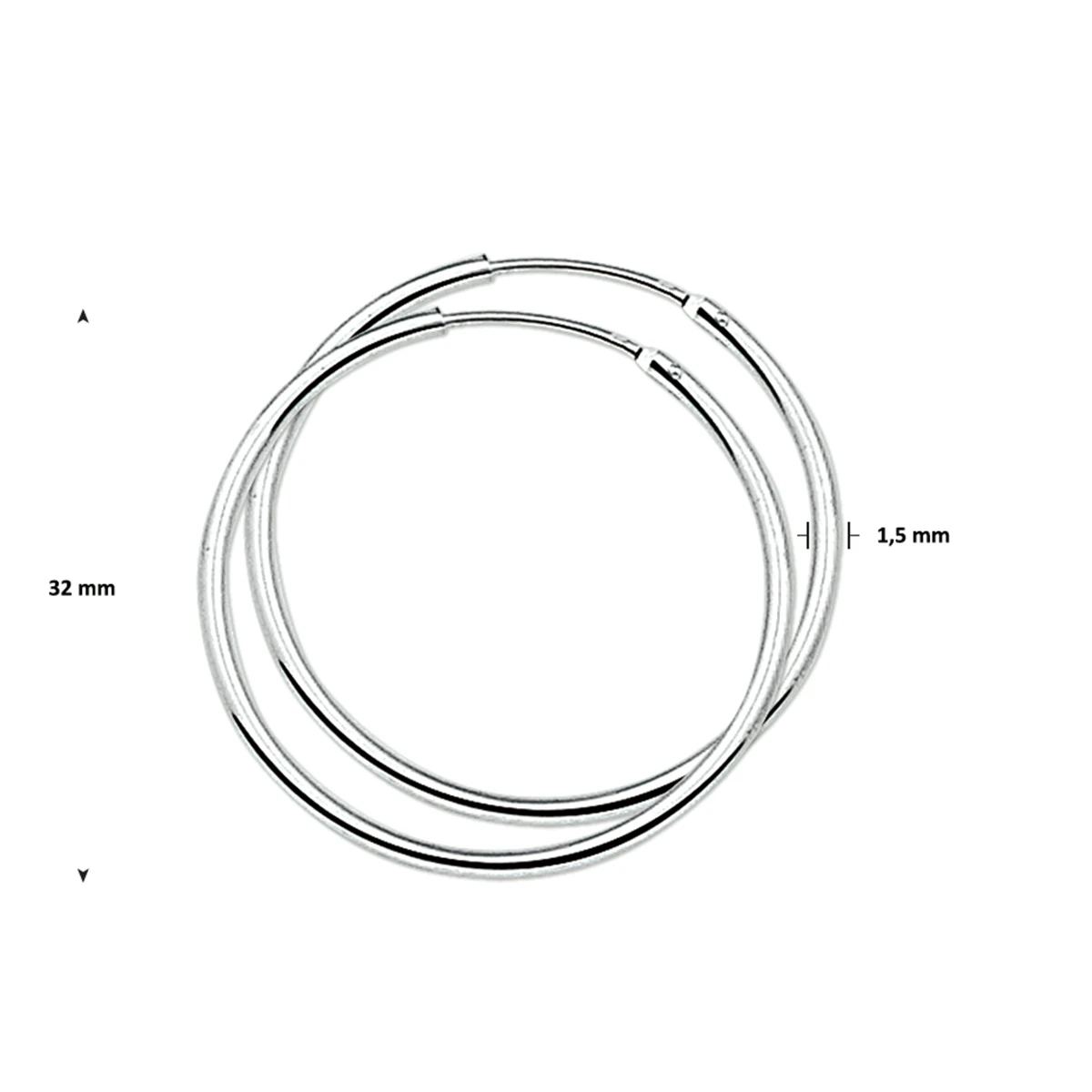 oorringen 1,5 mm ronde buis zilver gerhodineerd
