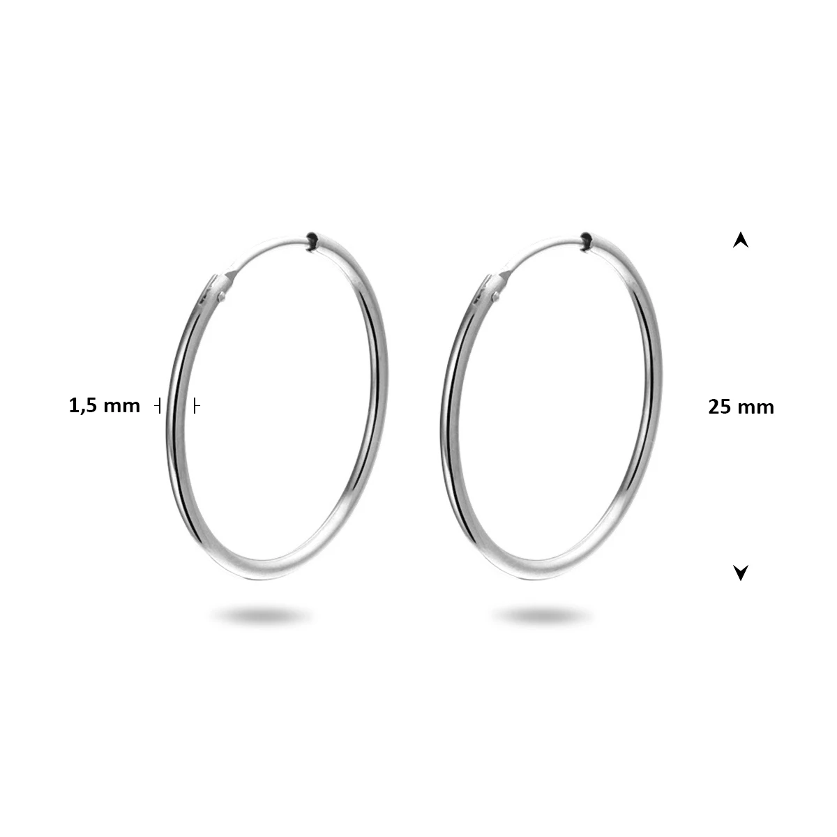 oorringen 1,5 mm ronde buis zilver gerhodineerd
