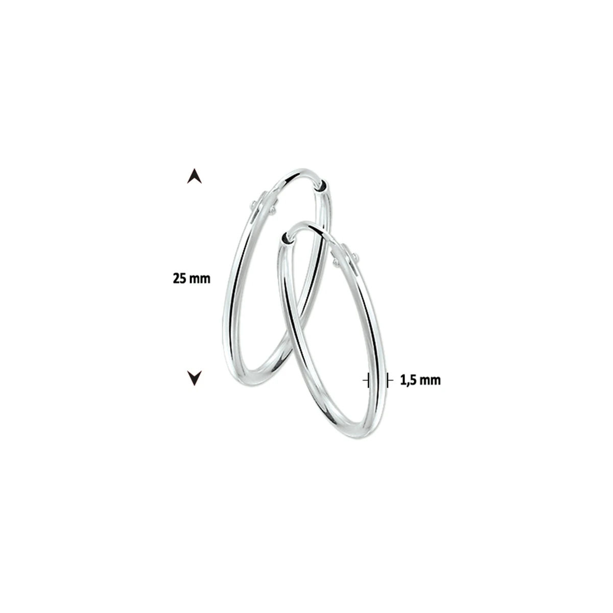 oorringen 1,5 mm ronde buis zilver wit