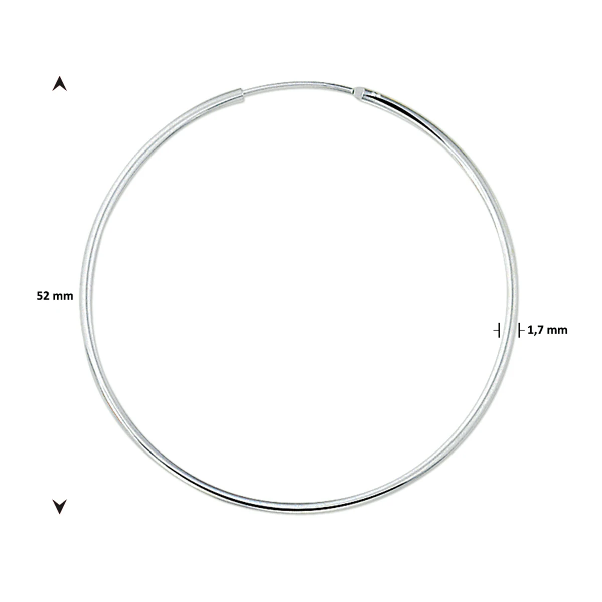 oorringen 1,5 mm ronde buis zilver wit