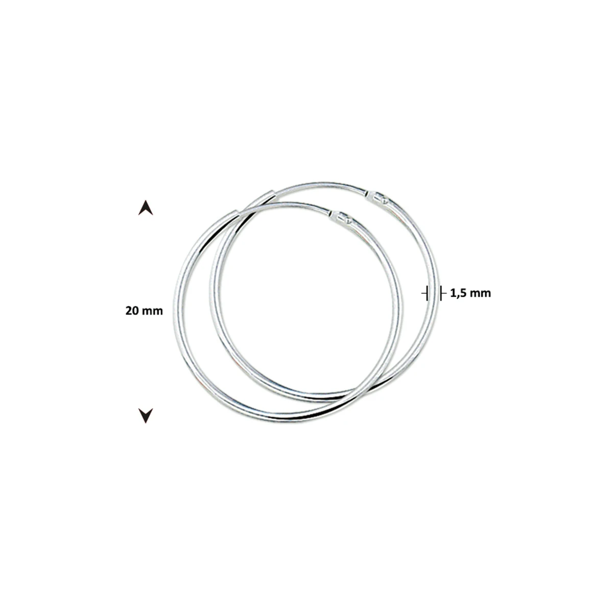 oorringen 1,5 mm ronde buis zilver wit