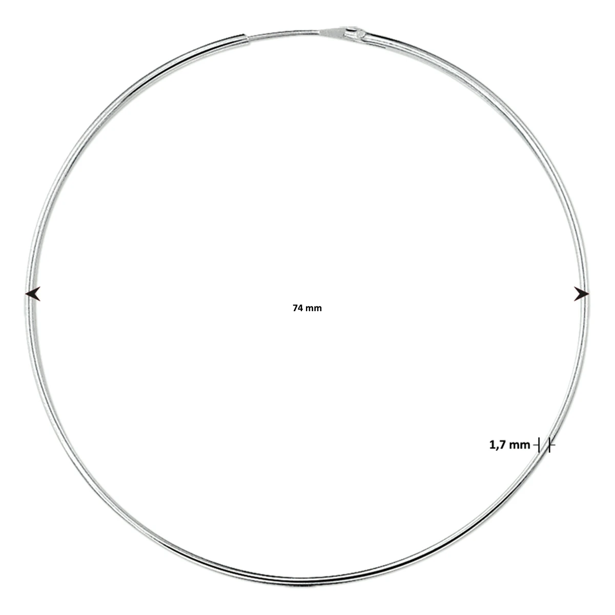 oorringen 1,5 mm ronde buis zilver wit