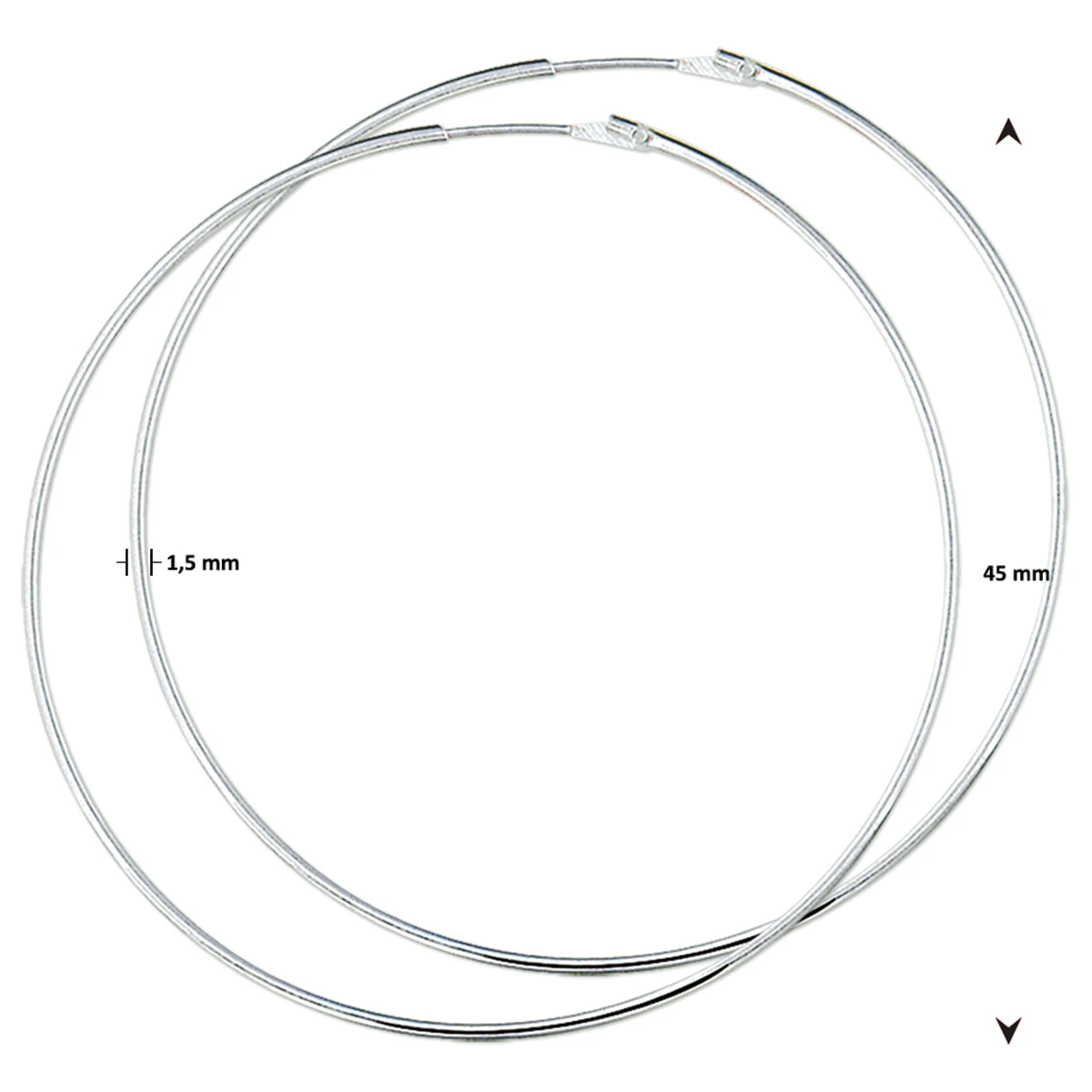 oorringen 1,5 mm ronde buis zilver wit