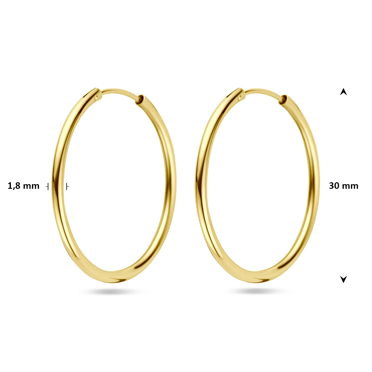 oorringen 1,8 mm ronde buis 14K geelgoud
