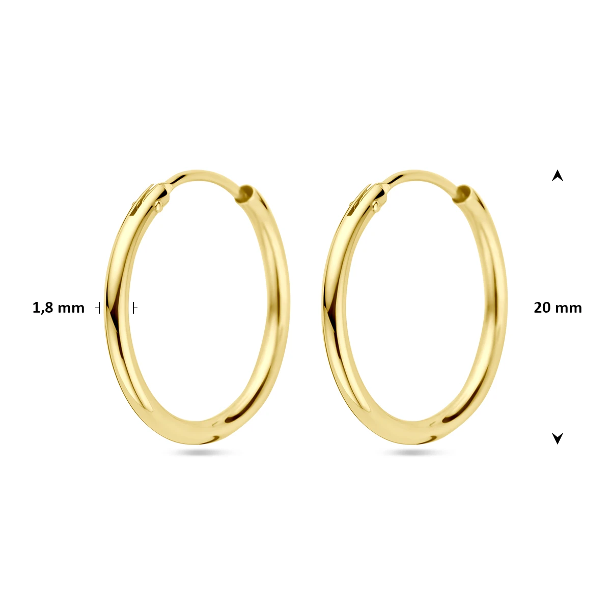 oorringen 1,8 mm ronde buis 14K geelgoud