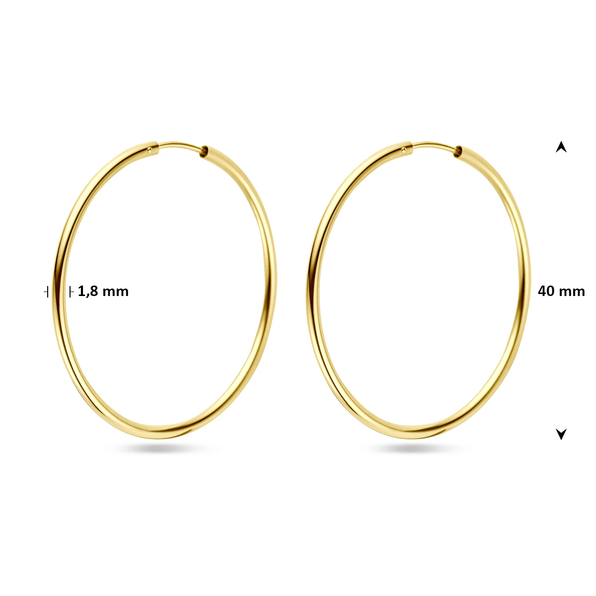oorringen 1,8 mm ronde buis 14K geelgoud