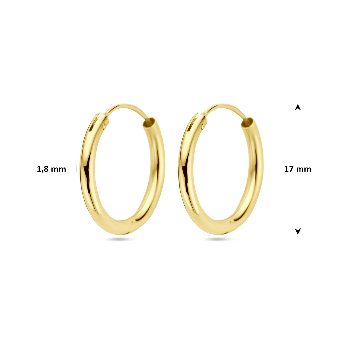 oorringen 1,8 mm ronde buis 14K geelgoud