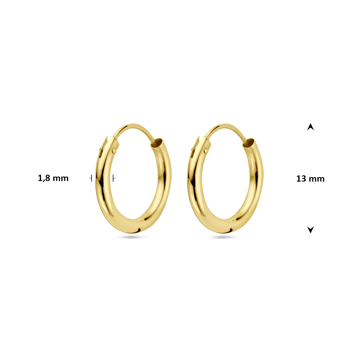 oorringen 1,8 mm ronde buis 14K geelgoud