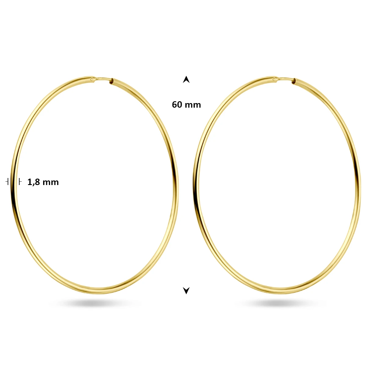 oorringen 1,8 mm ronde buis 14K geelgoud