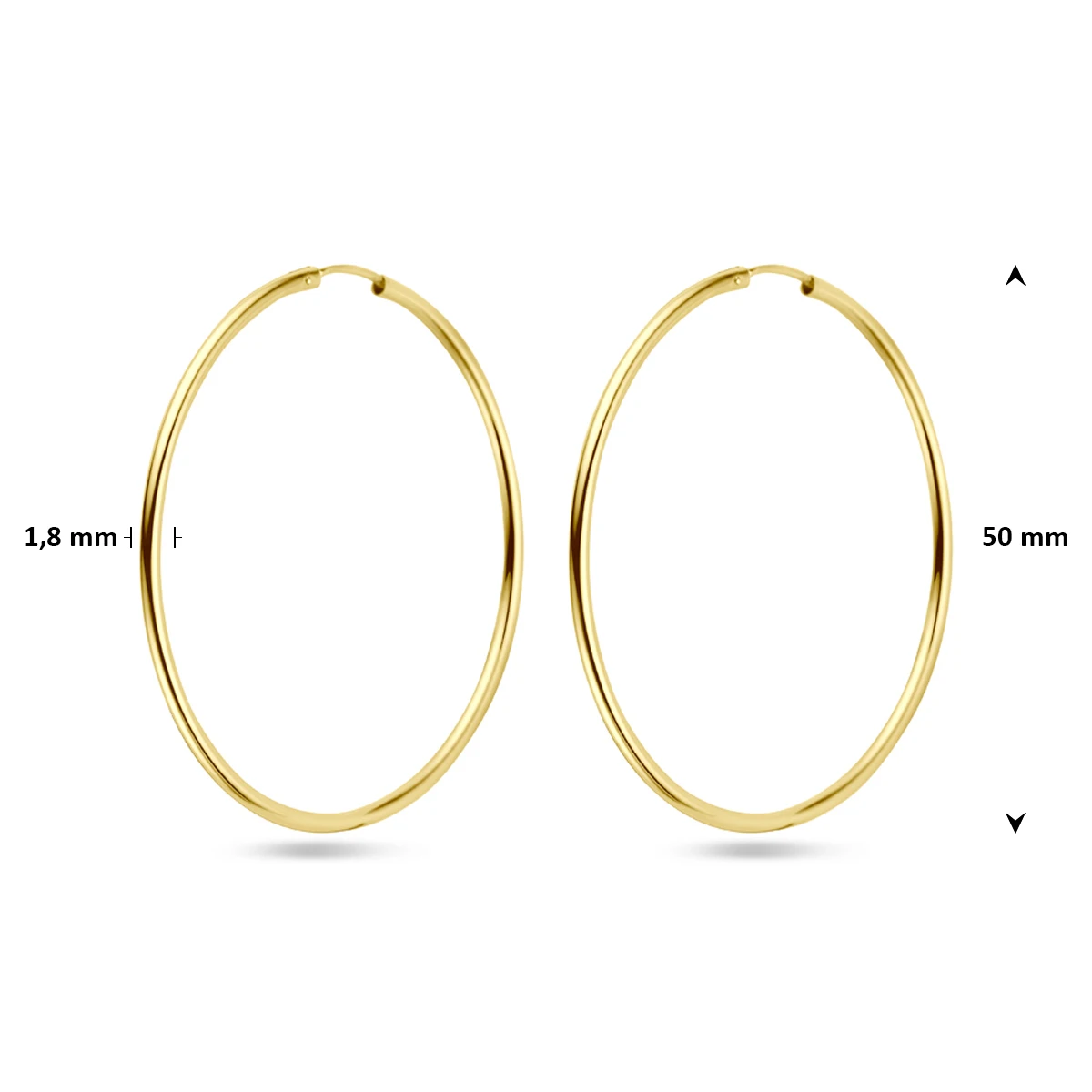 oorringen 1,8 mm ronde buis 14K geelgoud