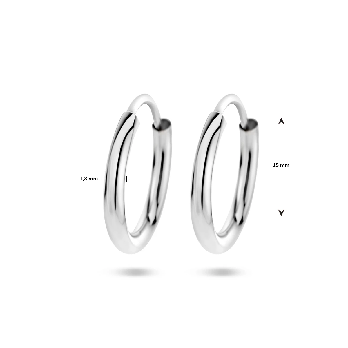 oorringen 1,8 mm ronde buis zilver gerhodineerd
