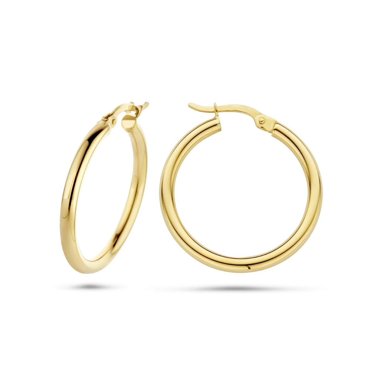 oorringen 2,5 mm ronde buis 14K geelgoud