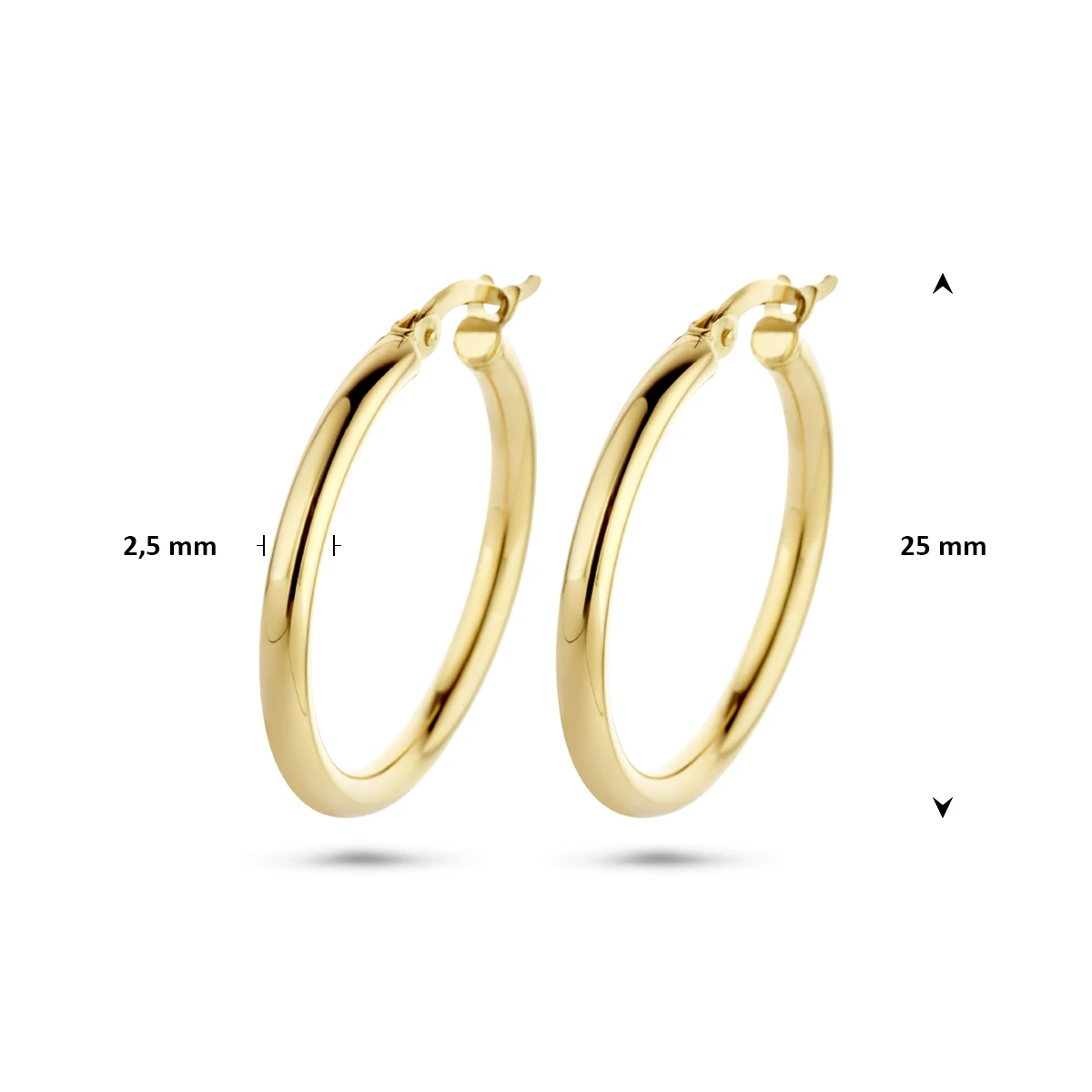 oorringen 2,5 mm ronde buis 14K geelgoud