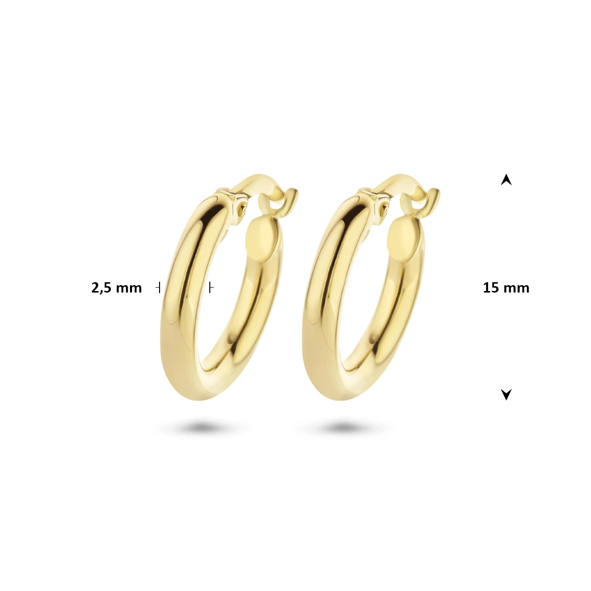 oorringen 2,5 mm ronde buis 14K geelgoud