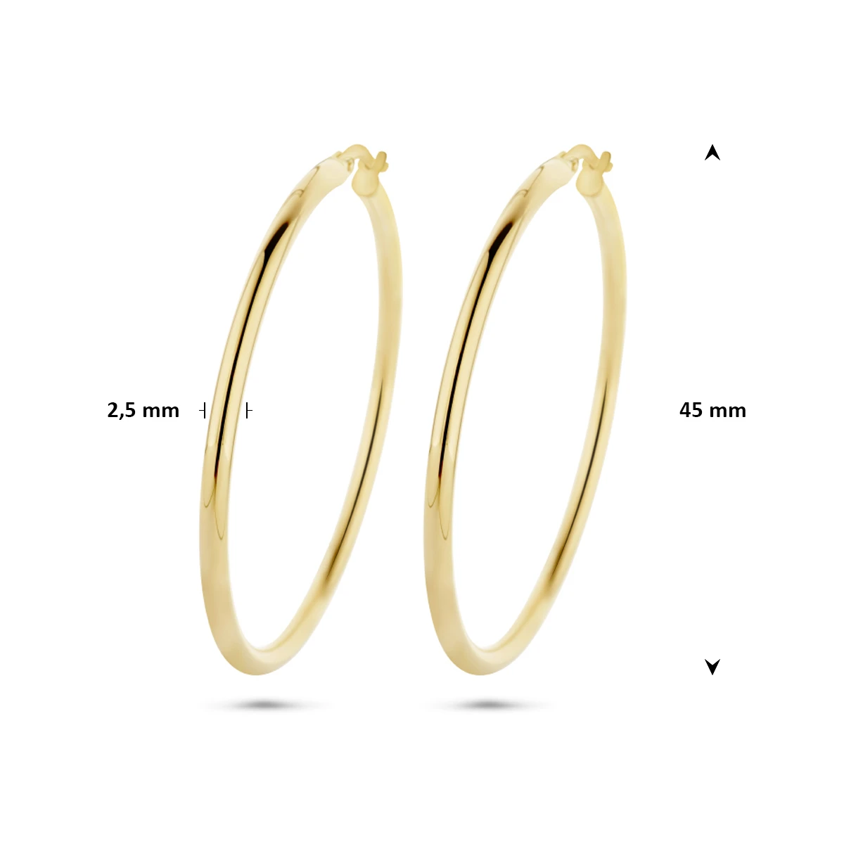 oorringen 2,5 mm ronde buis 14K geelgoud