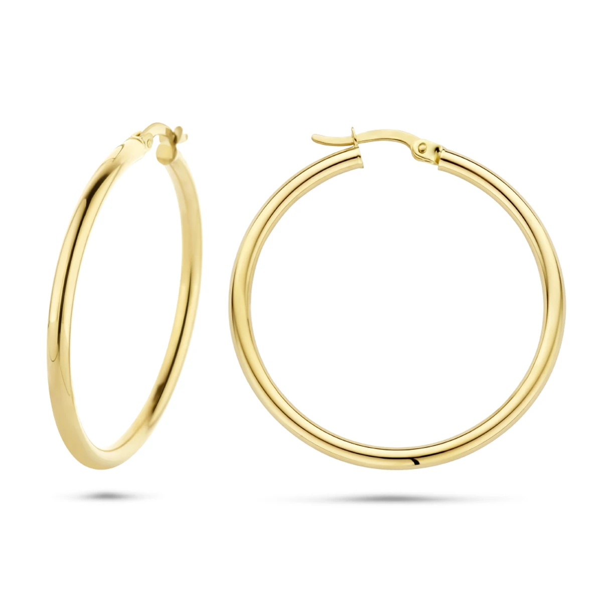 oorringen 2,5 mm ronde buis 14K geelgoud