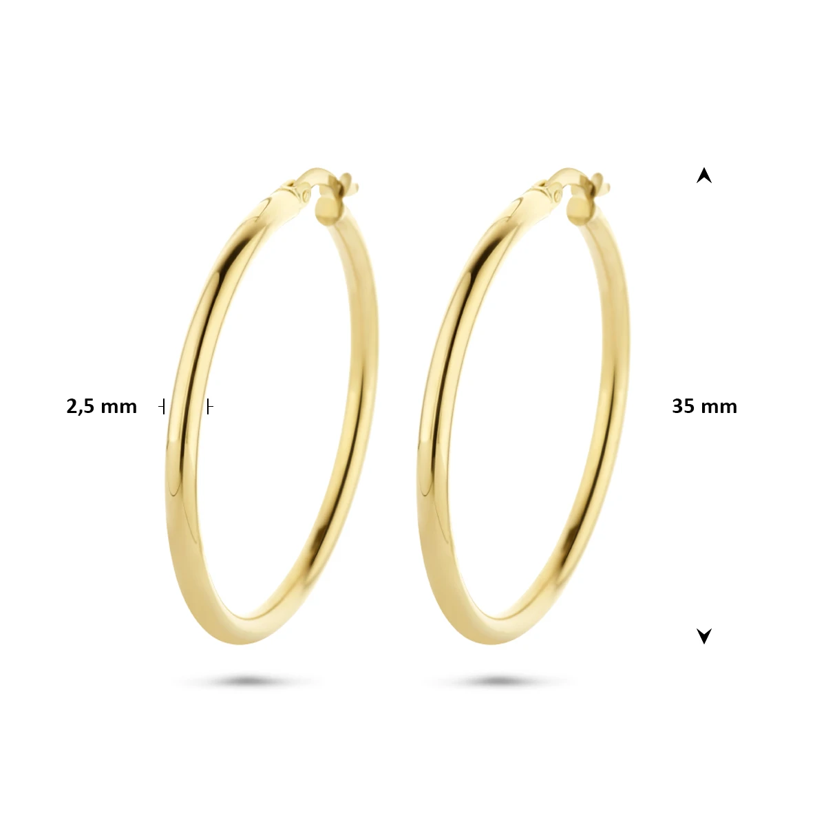 oorringen 2,5 mm ronde buis 14K geelgoud