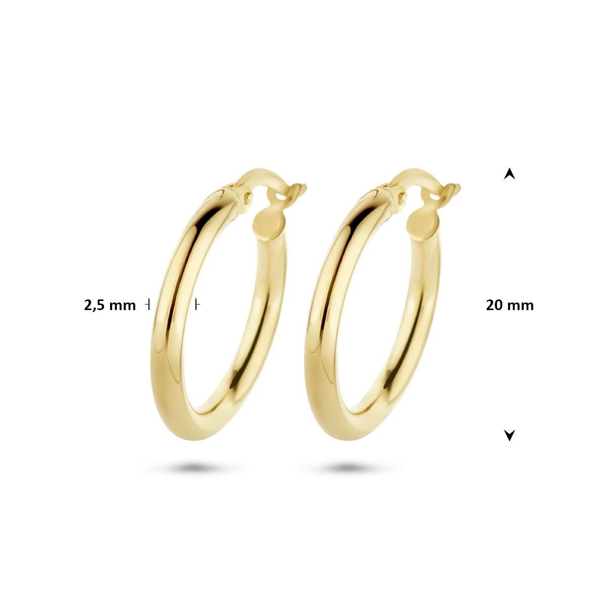 oorringen 2,5 mm ronde buis 14K geelgoud
