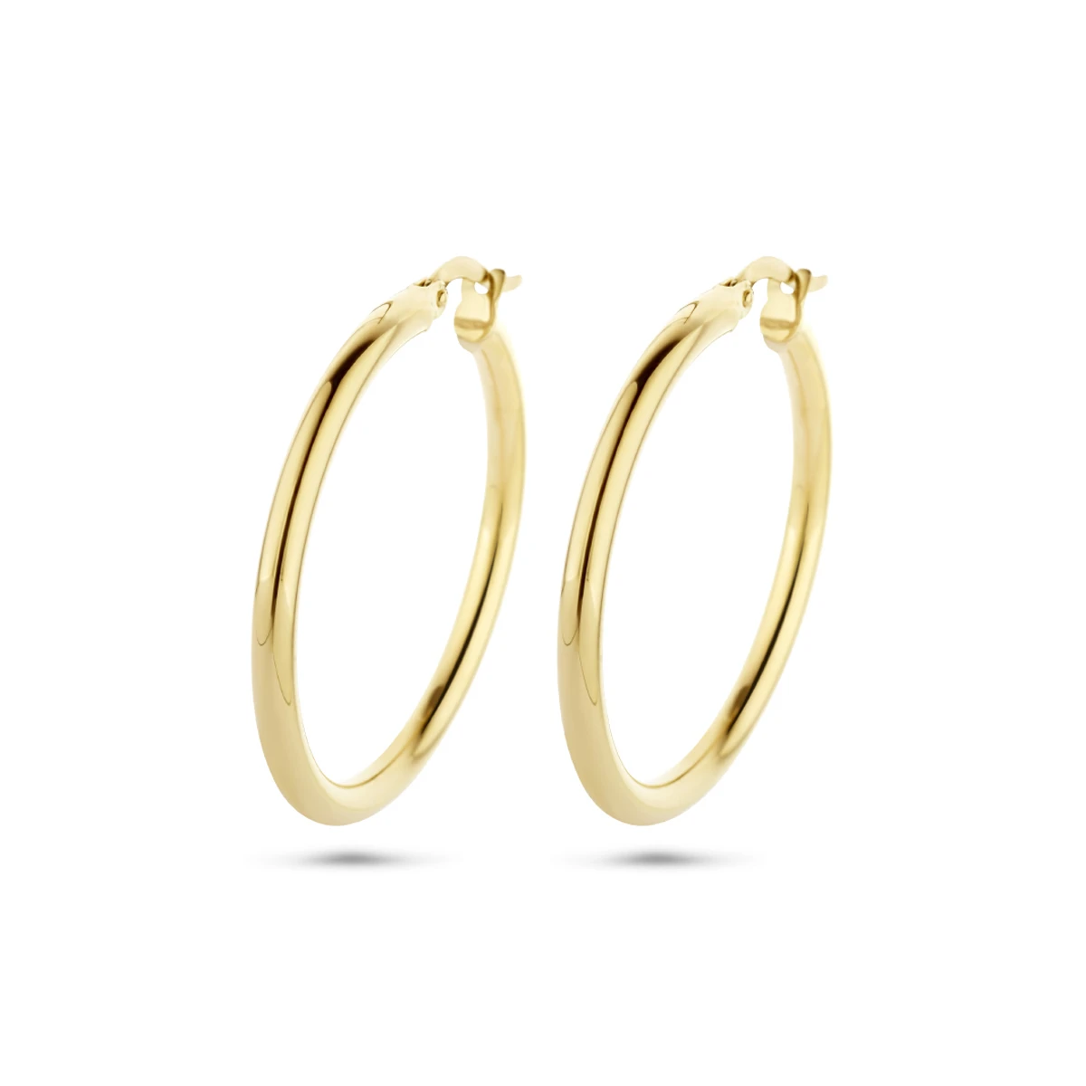 oorringen 2,5 mm ronde buis 14K geelgoud