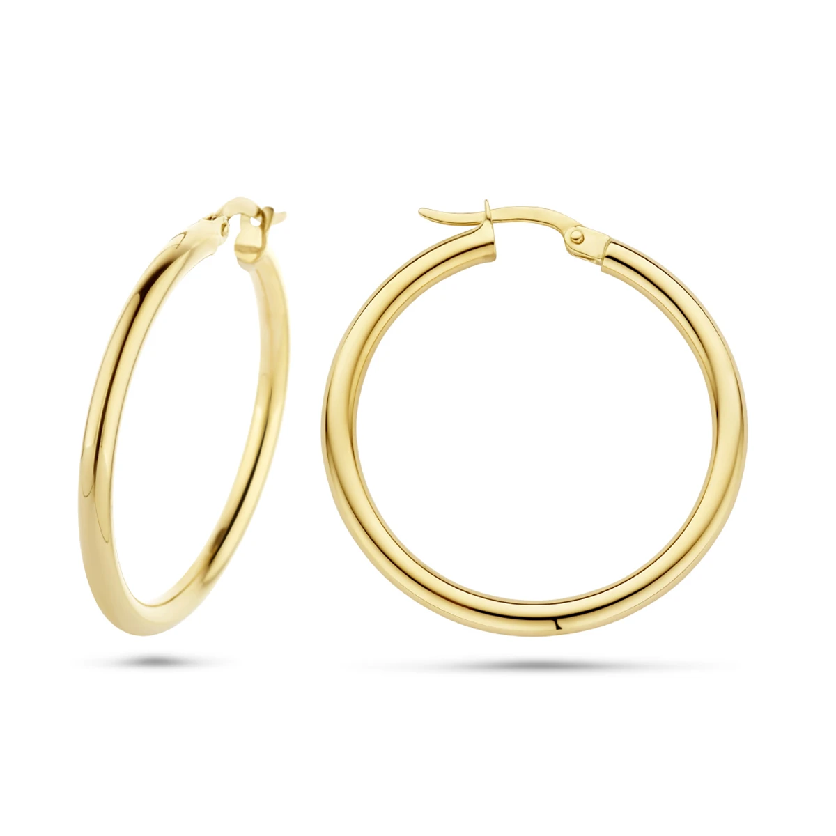 oorringen 2,5 mm ronde buis 14K geelgoud
