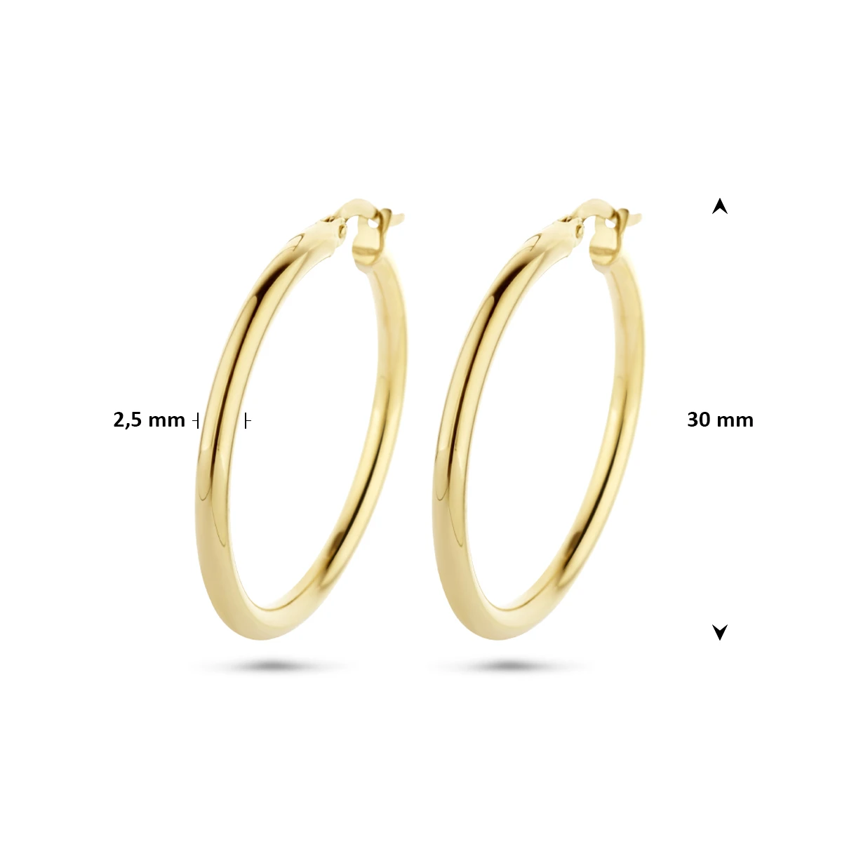 oorringen 2,5 mm ronde buis 14K geelgoud
