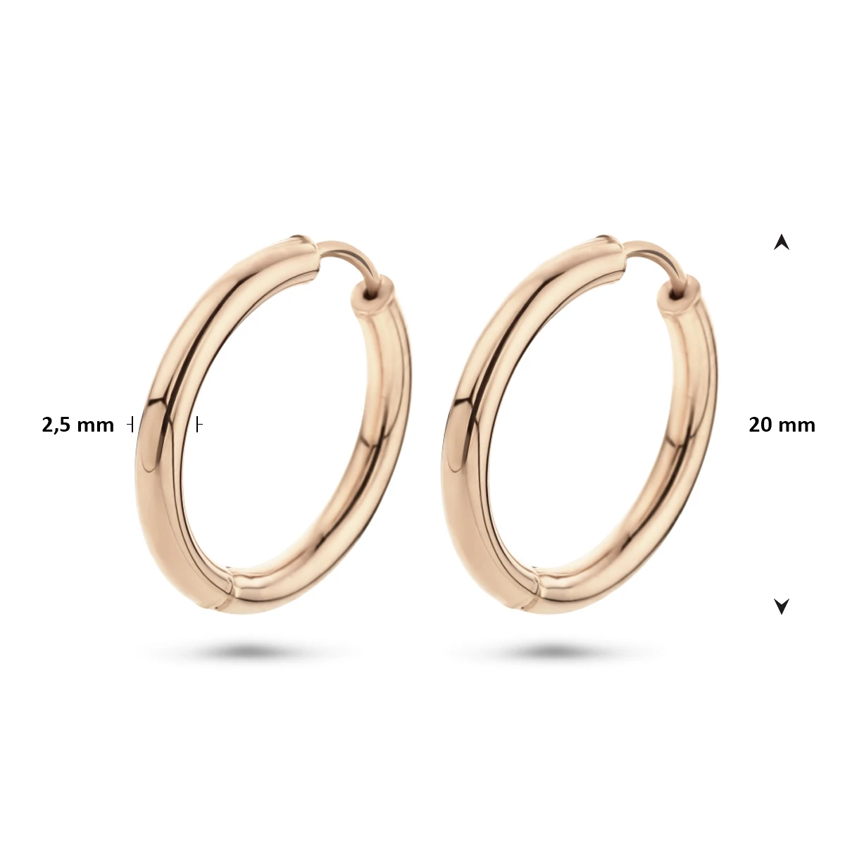 oorringen 2,5 mm ronde buis 14K roségoud