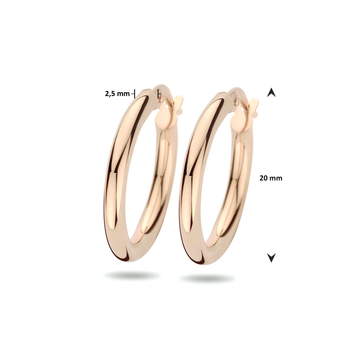 oorringen 2,5 mm ronde buis 14K roségoud
