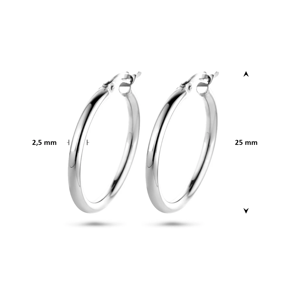 oorringen 2,5 mm ronde buis 14K witgoud