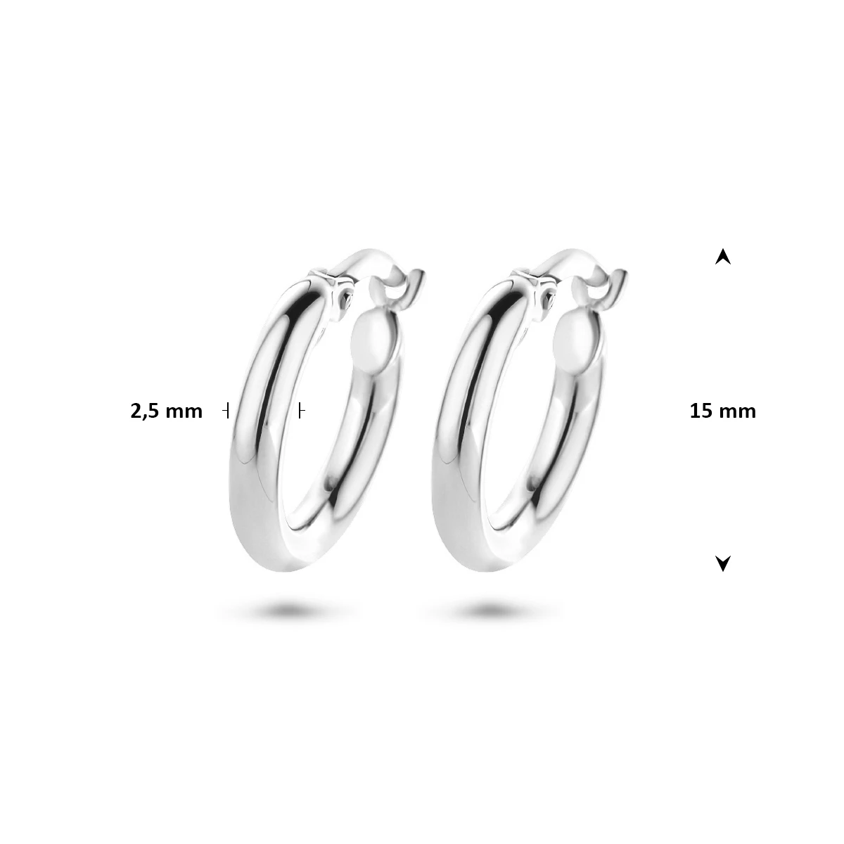 oorringen 2,5 mm ronde buis 14K witgoud