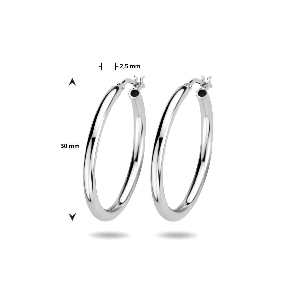 oorringen 2,5 mm ronde buis zilver gerhodineerd