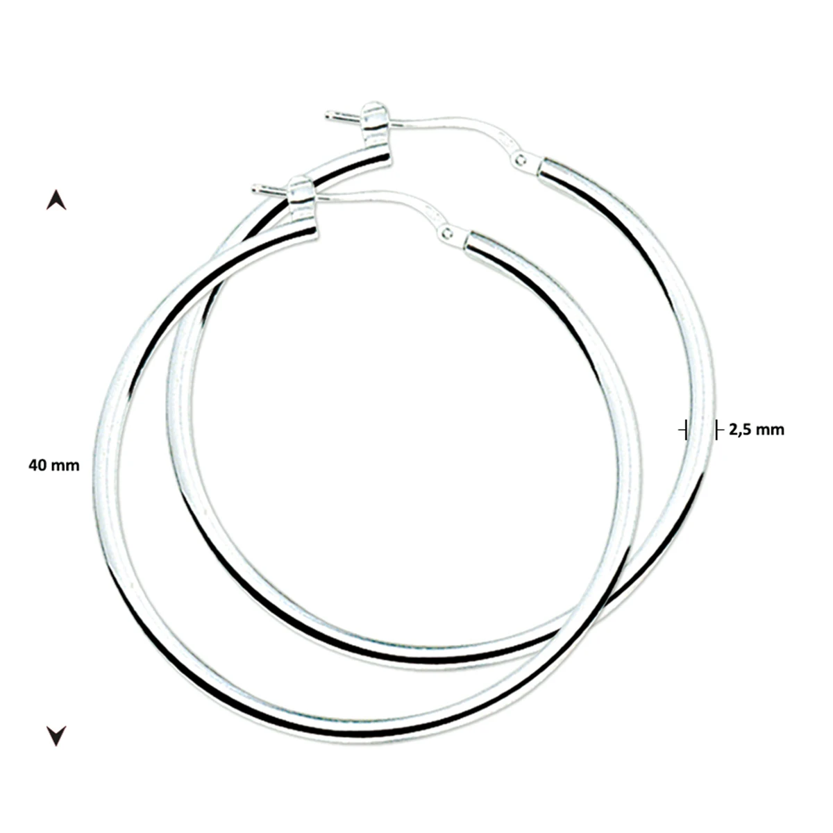 oorringen 2,5 mm ronde buis zilver wit