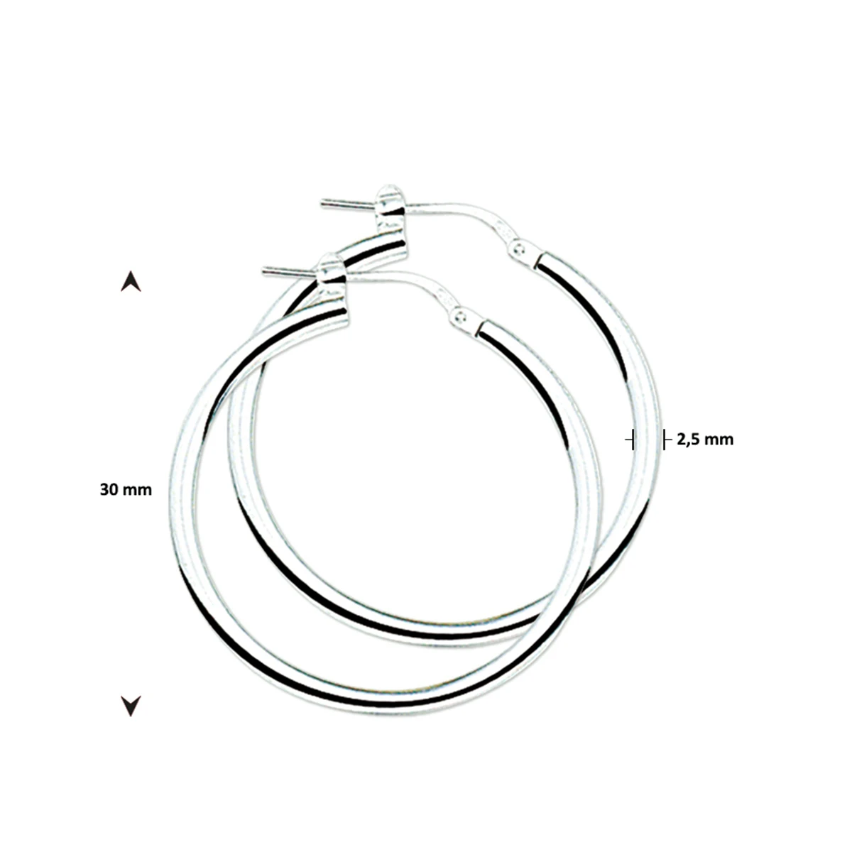 oorringen 2,5 mm ronde buis zilver wit