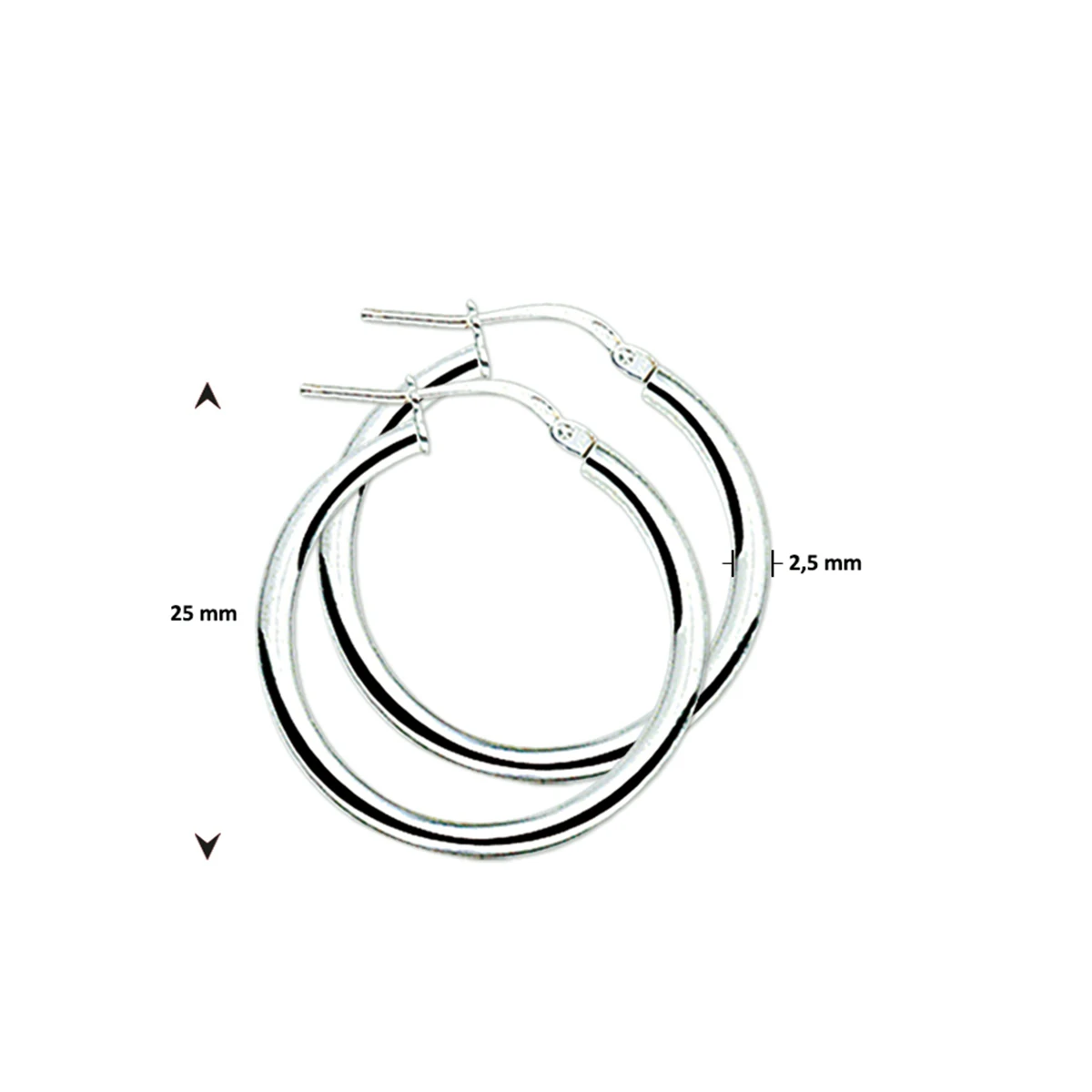 oorringen 2,5 mm ronde buis zilver wit