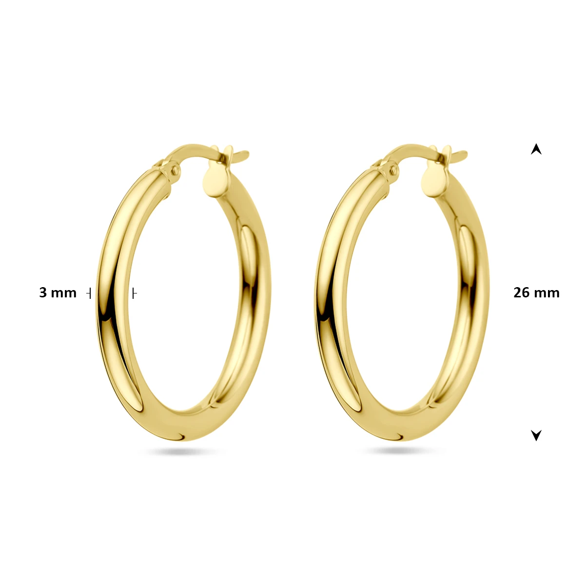 oorringen 3,0 mm ronde buis 14K geelgoud