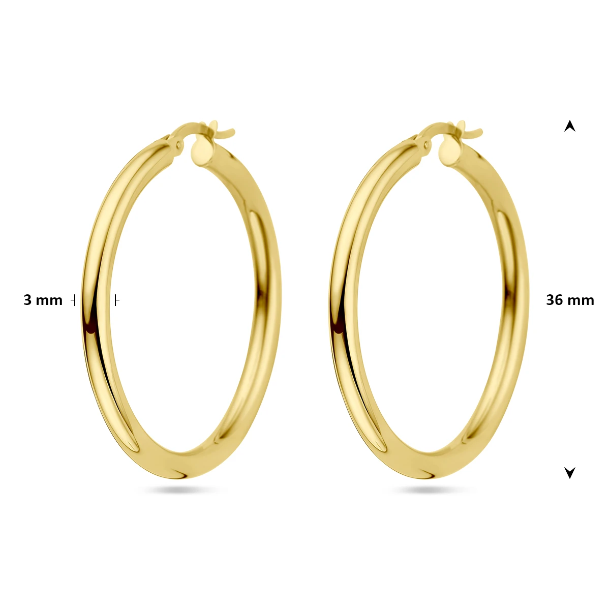 oorringen 3,0 mm ronde buis 14K geelgoud
