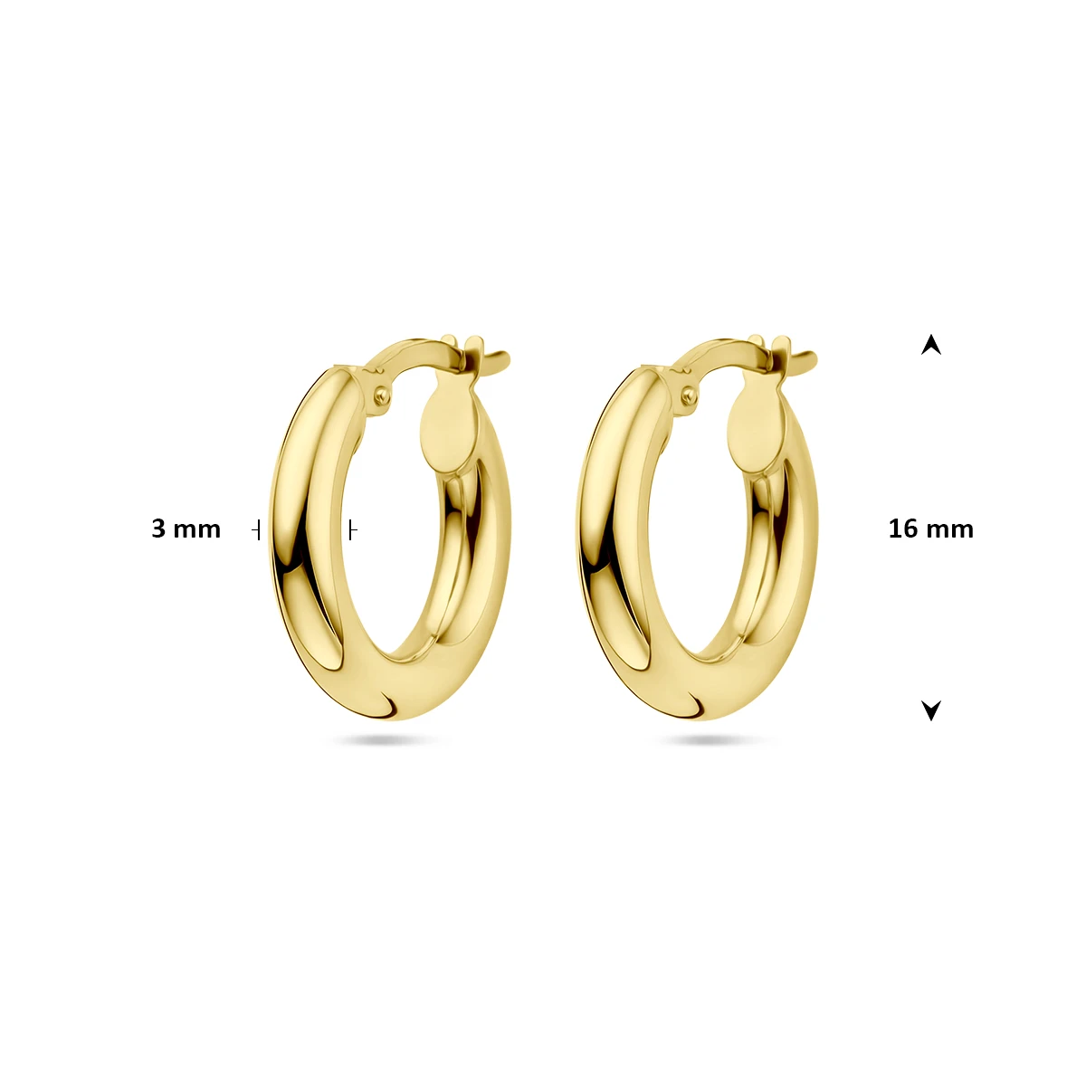 oorringen 3,0 mm ronde buis 14K geelgoud