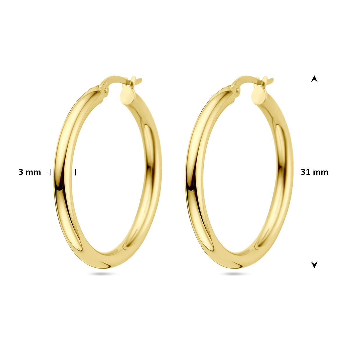 oorringen 3,0 mm ronde buis 14K geelgoud