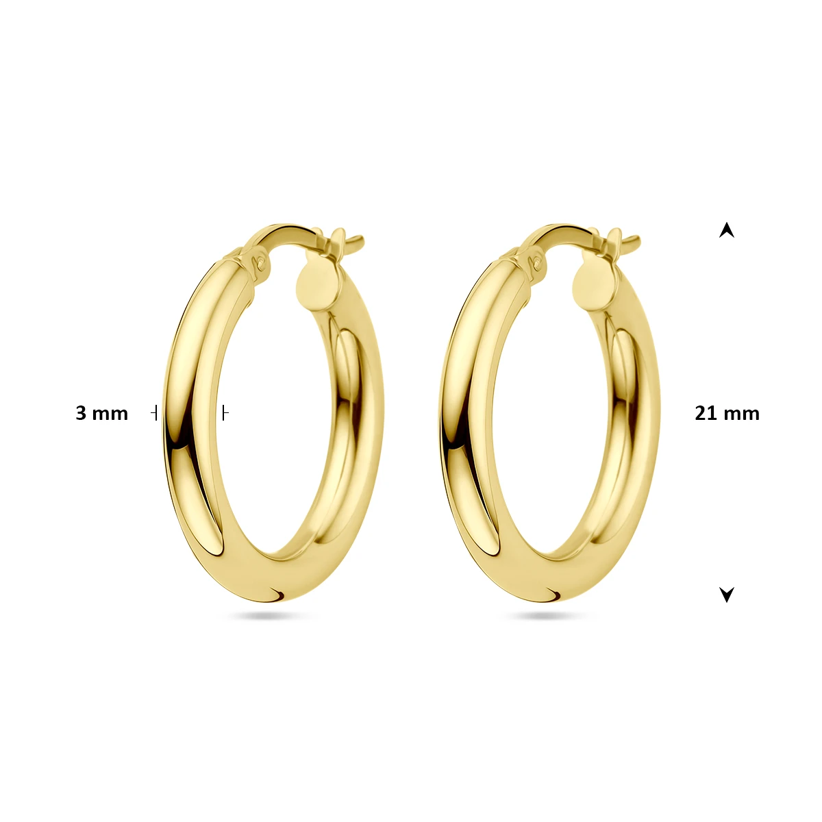 oorringen 3,0 mm ronde buis 14K geelgoud